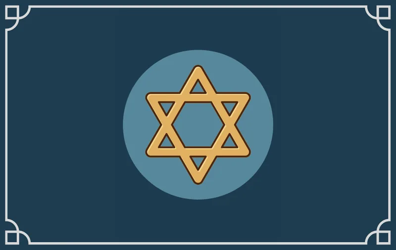 Back of a dark navy Action card with a gold Star of David