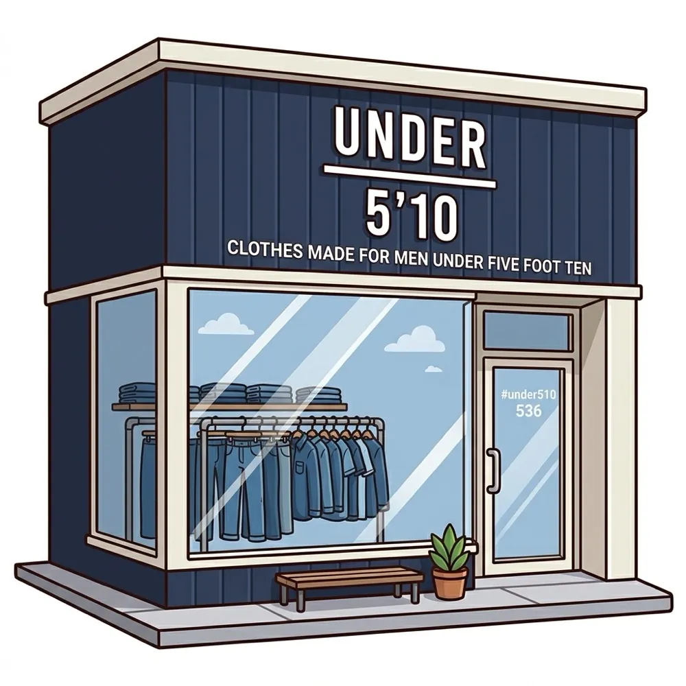 Example of a sponsored storefront — 'Under 5′10 Suit Supply' — hand-illustrated for the Gut Shabbos game board